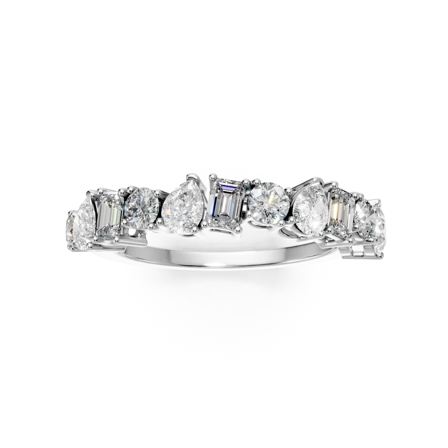 Inel semi eternity din aur alb cu diamante de 0.8ct create in laborator