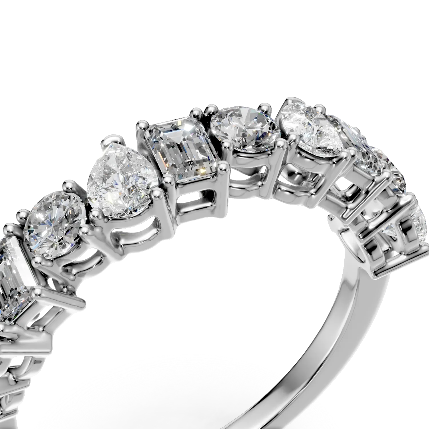 Inel semi eternity din aur alb cu diamante de 0.8ct create in laborator