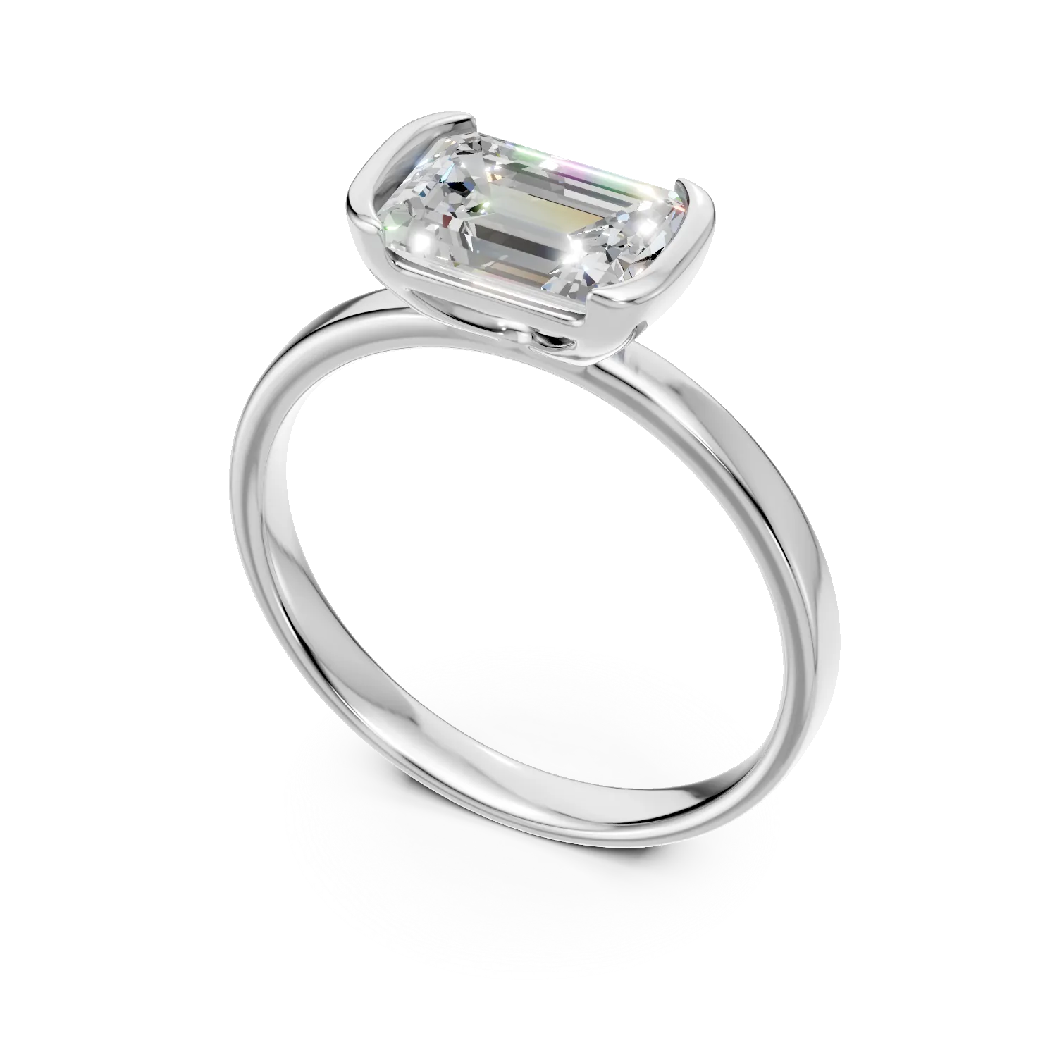 Inel din aur alb cu diamant solitaire de 1ct creat in laborator