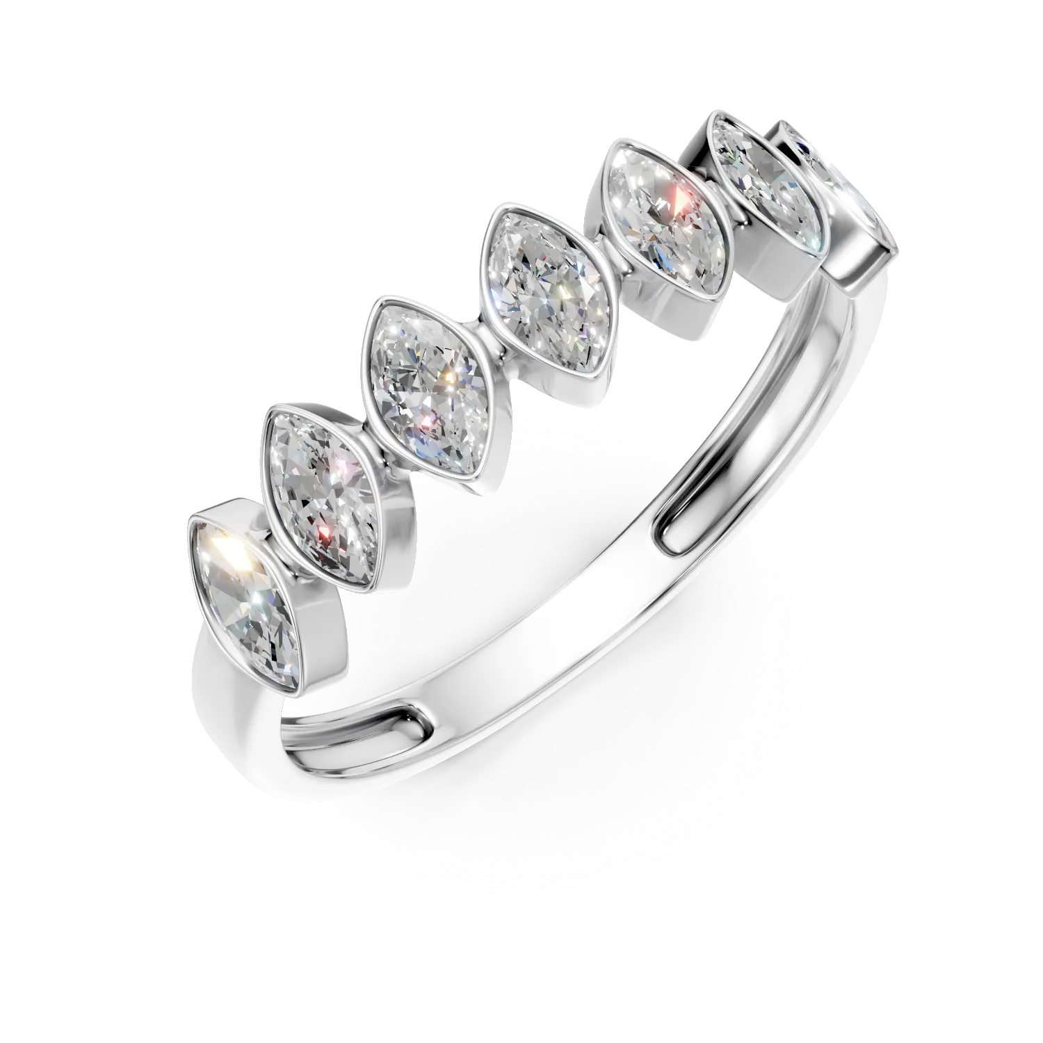 Inel semi eternity din aur alb cu diamante de 0.6ct create in laborator