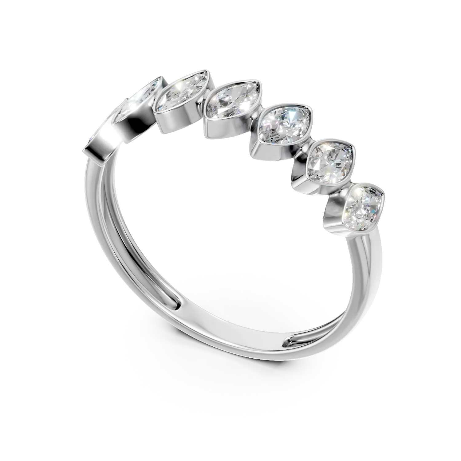 Inel semi eternity din aur alb cu diamante de 0.6ct create in laborator