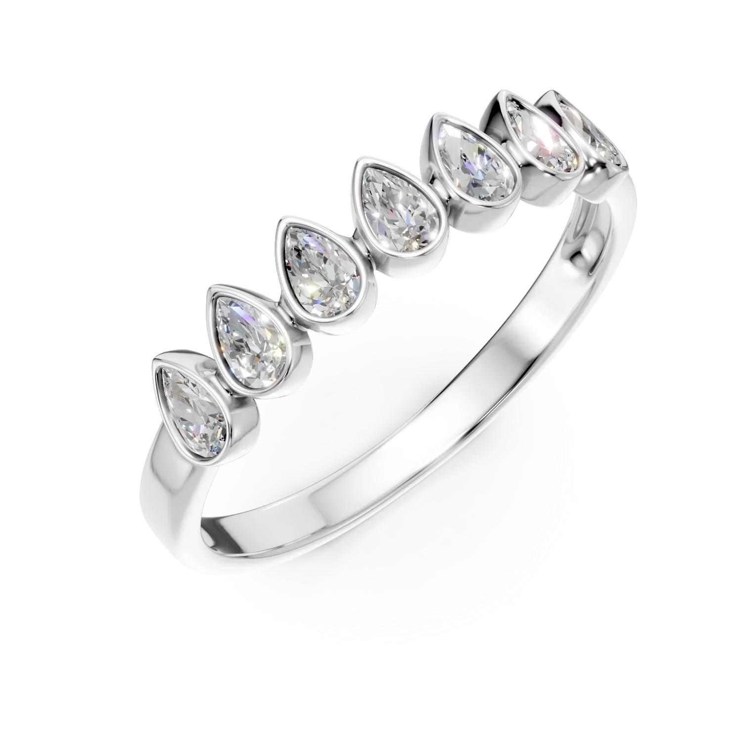 Inel semi eternity din aur alb cu diamante de 0.6ct create in laborator