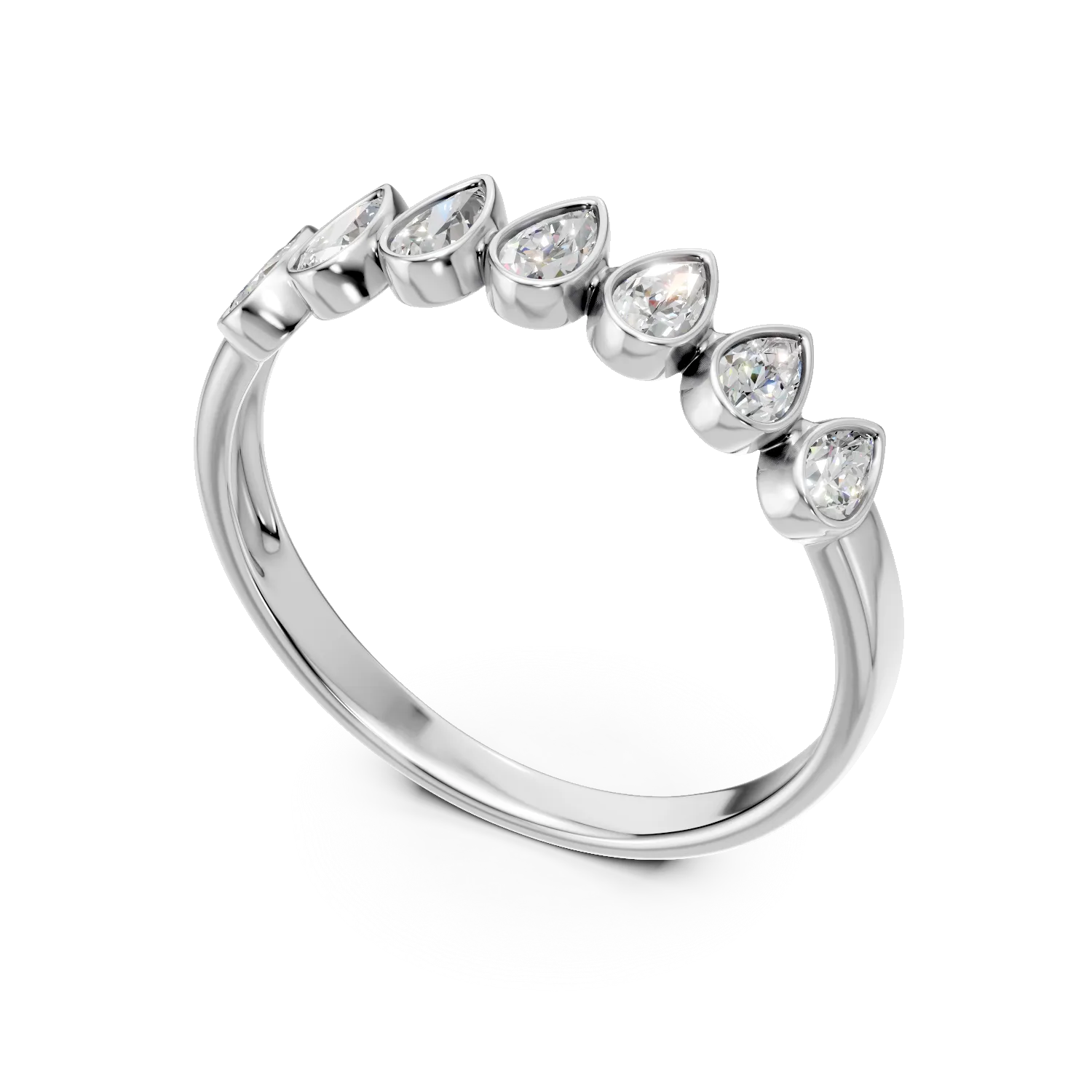Inel semi eternity din aur alb cu diamante de 0.6ct create in laborator