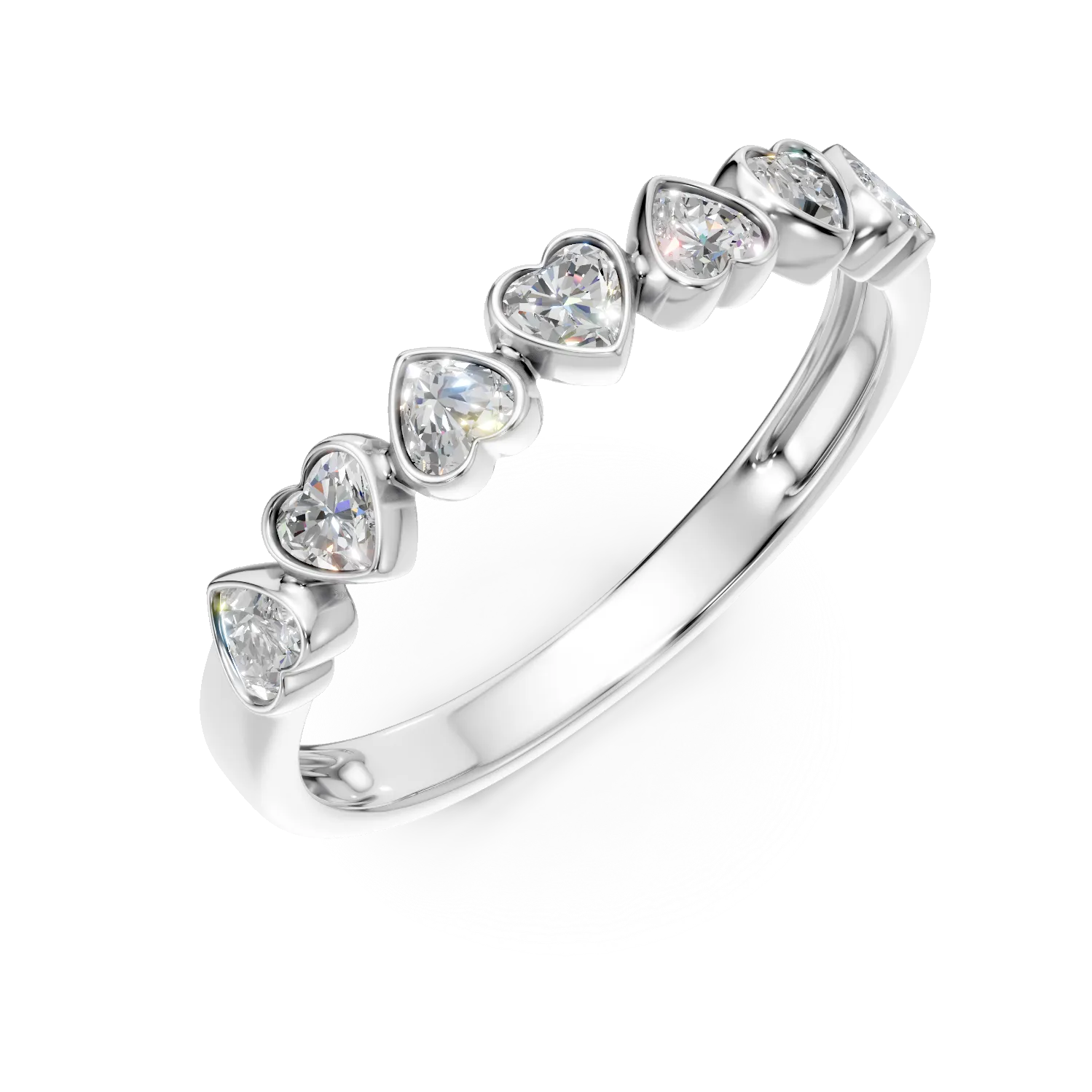 Inel semi eternity din aur alb cu diamante de 0.6ct create in laborator