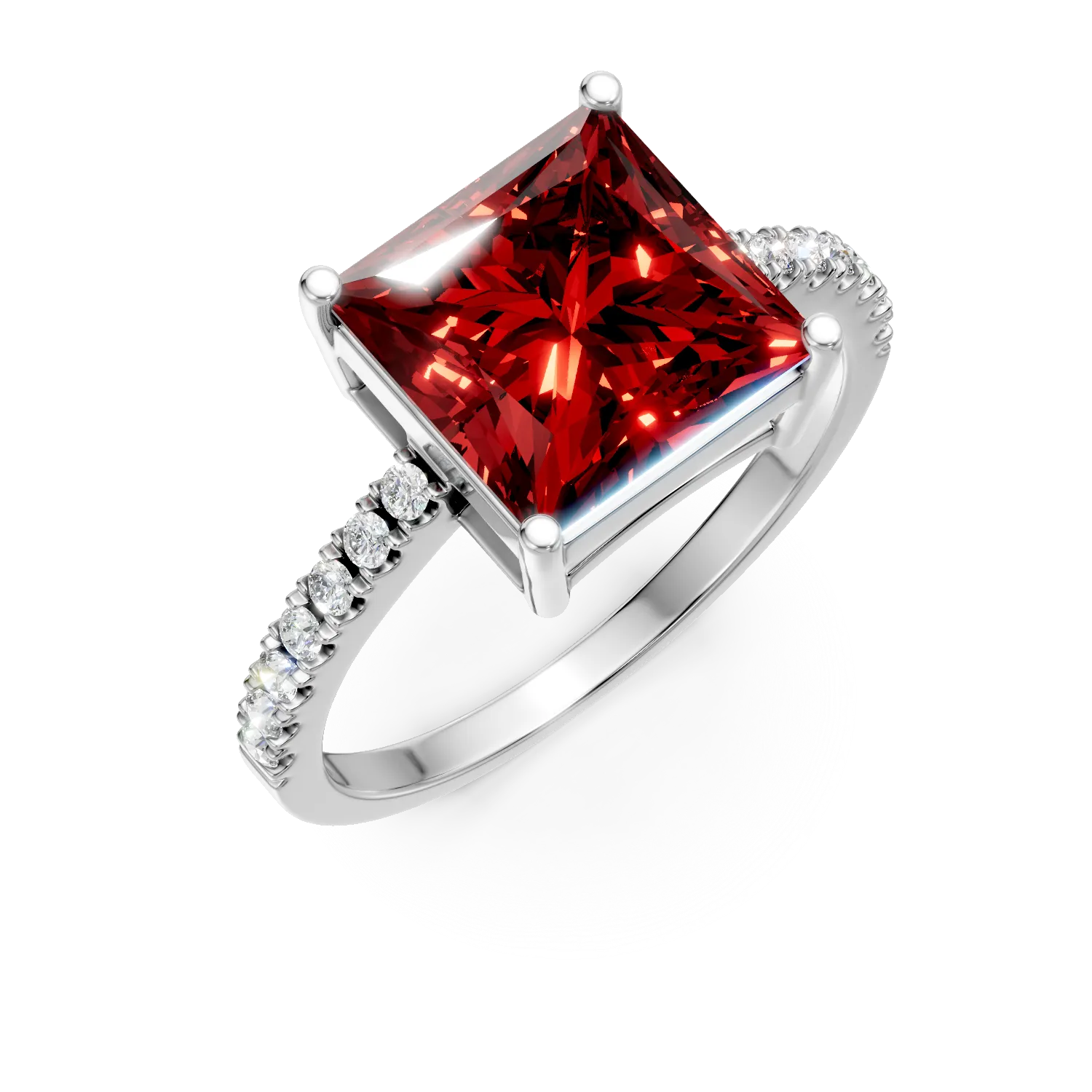 Inel din argint cu zirconii rosii si incolore