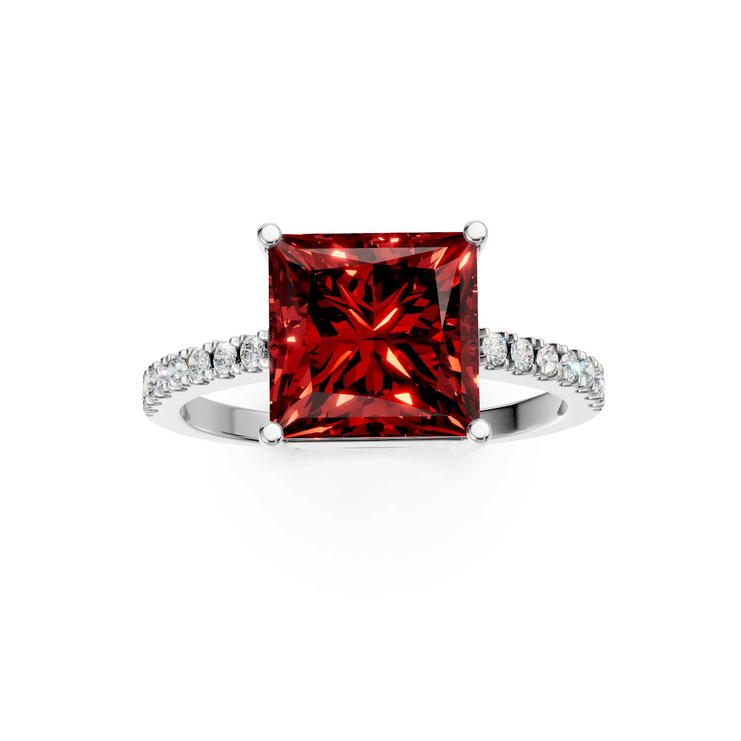 Inel din argint cu zirconii rosii si incolore
