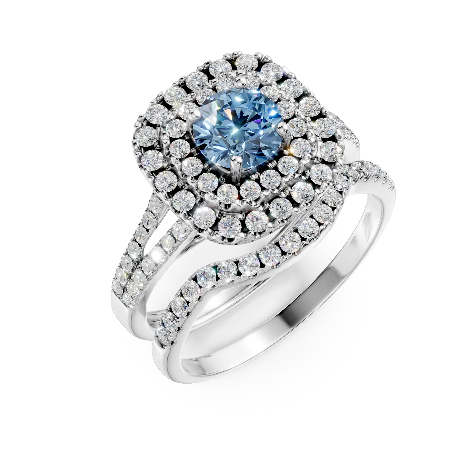 Inel din argint cu zirconii albastre si incolore