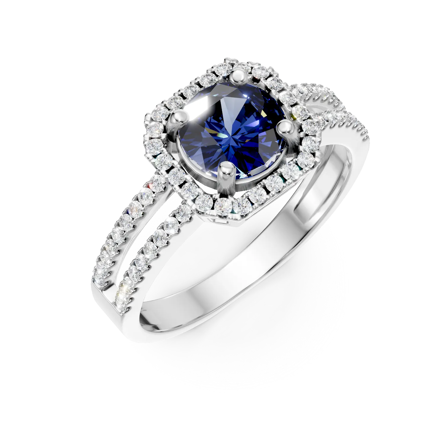 Inel din argint cu zirconii albastre si incolore