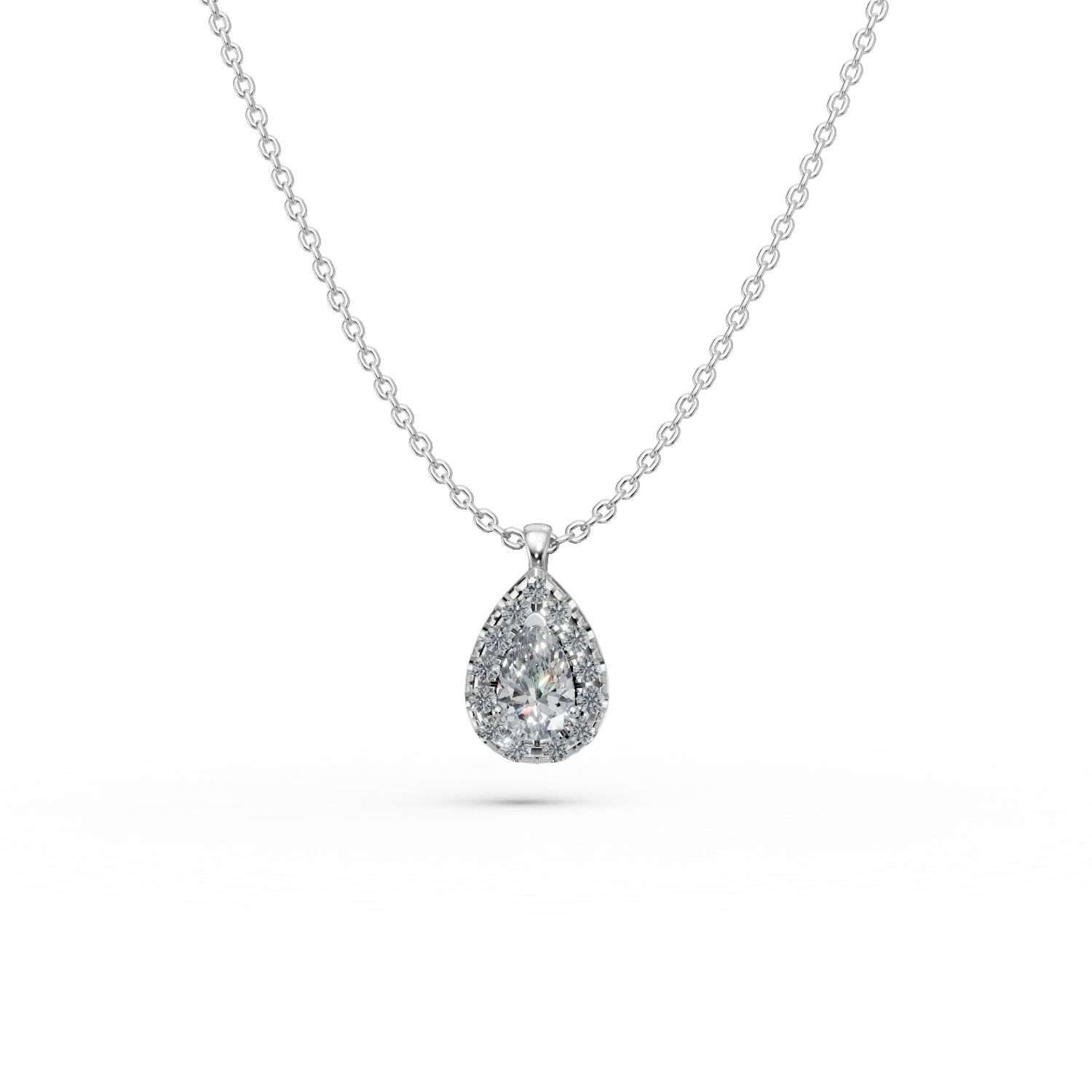 Lant cu pandantiv lacrima din aur alb cu diamante de 0.4ct create in laborator