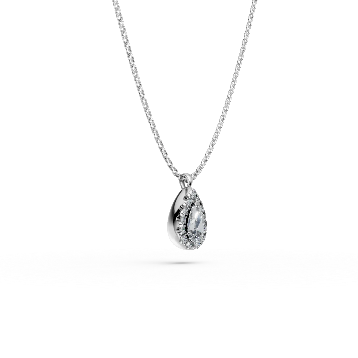 Lant cu pandantiv lacrima din aur alb cu diamante de 0.4ct create in laborator