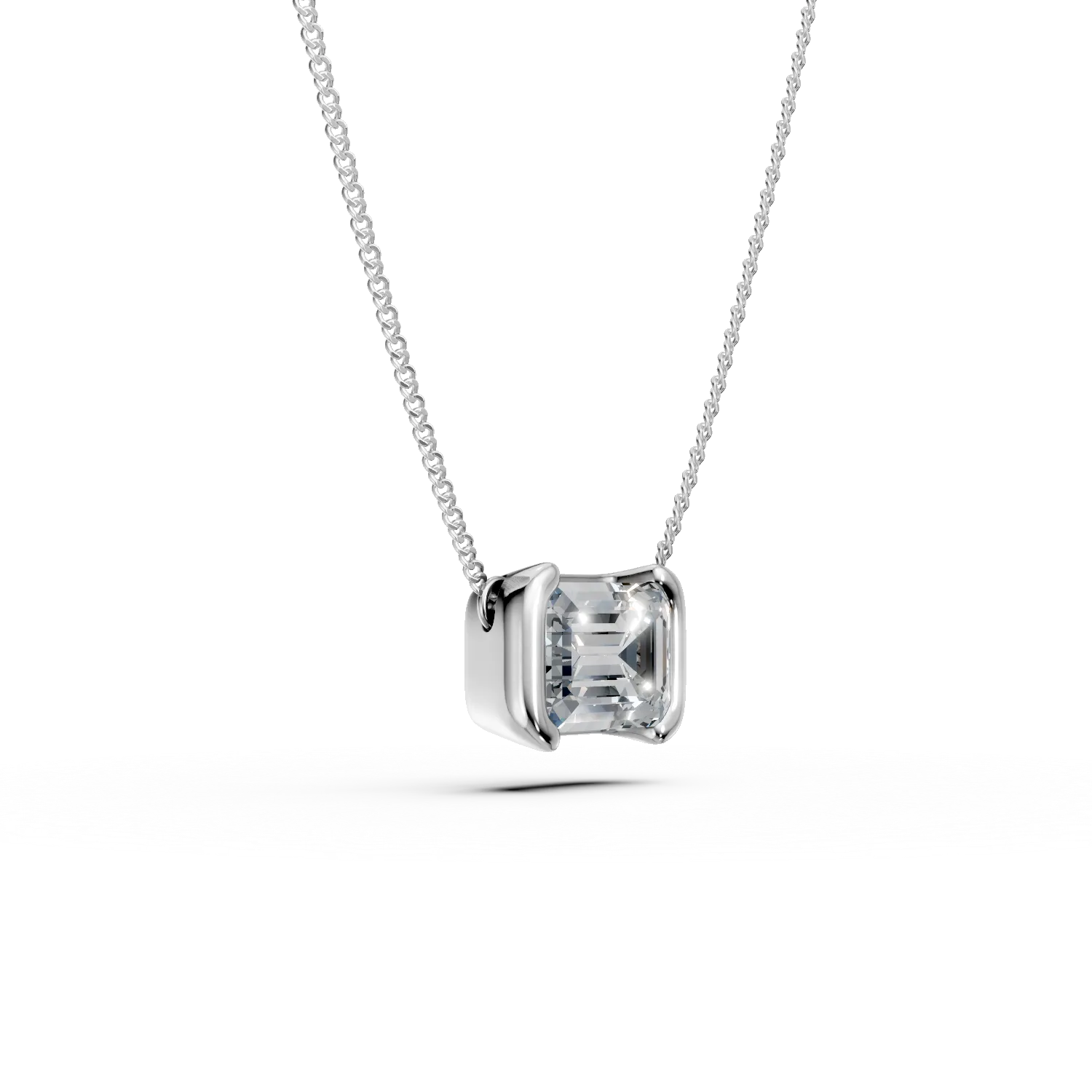 Lant cu pandantiv din aur alb cu diamant de 1ct creat in laborator