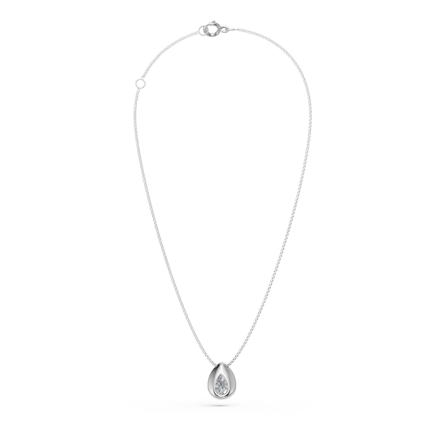 Lant cu pandantiv lacrima din aur alb cu diamant de 0.3ct creat in laborator