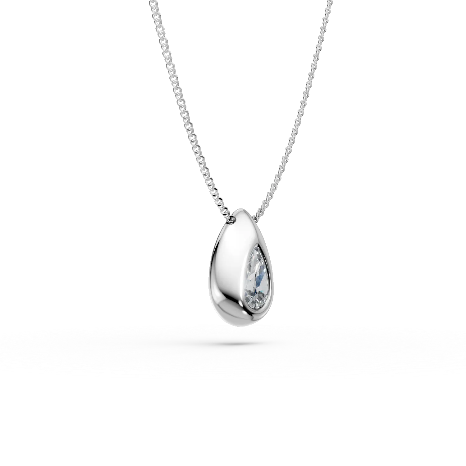 Lant cu pandantiv lacrima din aur alb cu diamant de 0.3ct creat in laborator