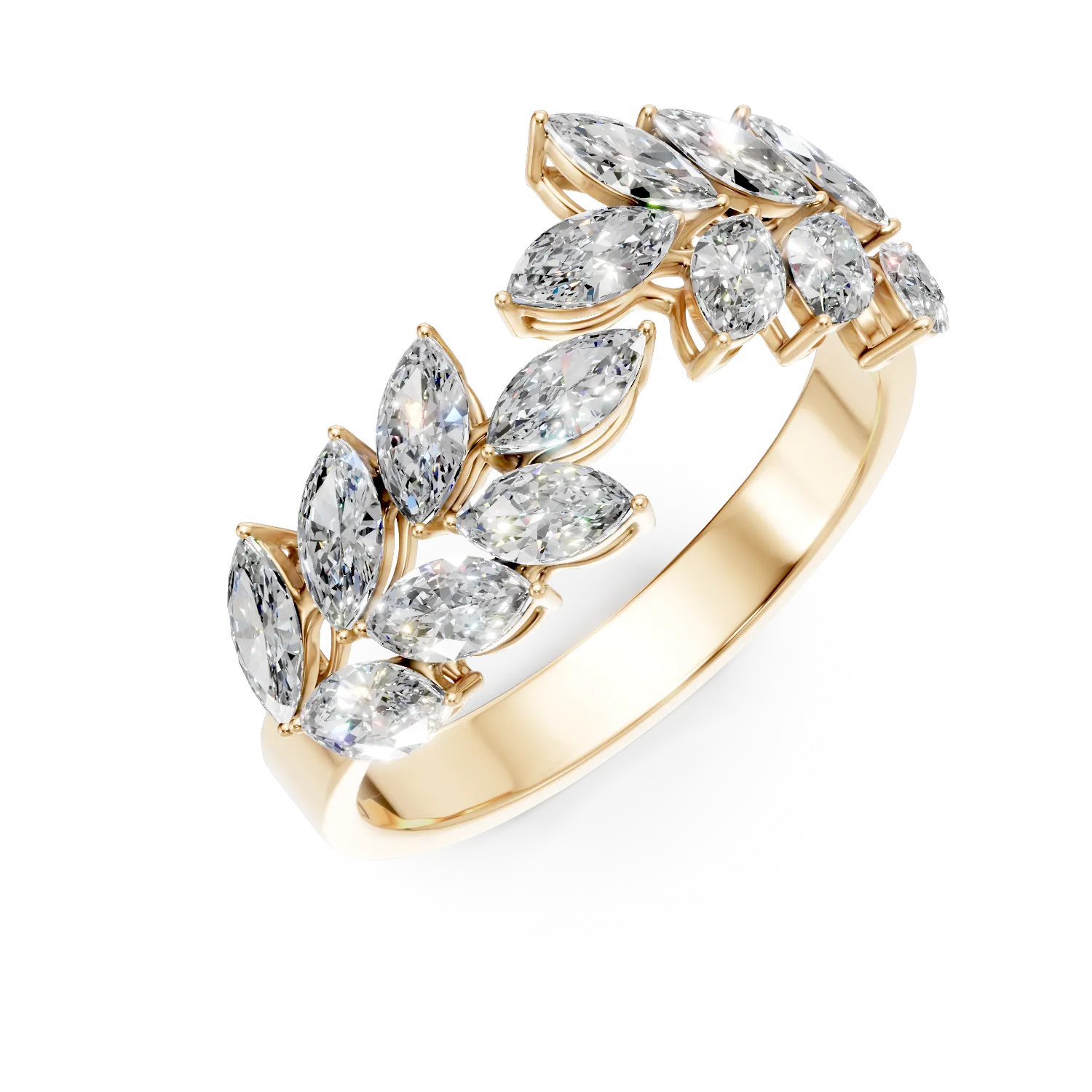 Inel deschis din aur galben cu diamante de 1.8ct create in laborator