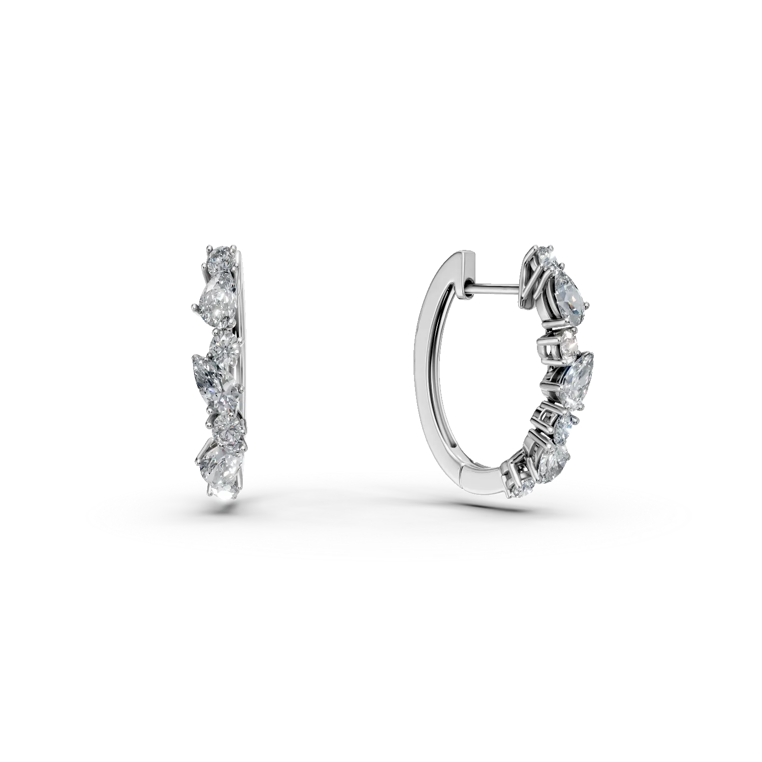 Cercei creole din aur alb cu diamante de 1ct create in laborator