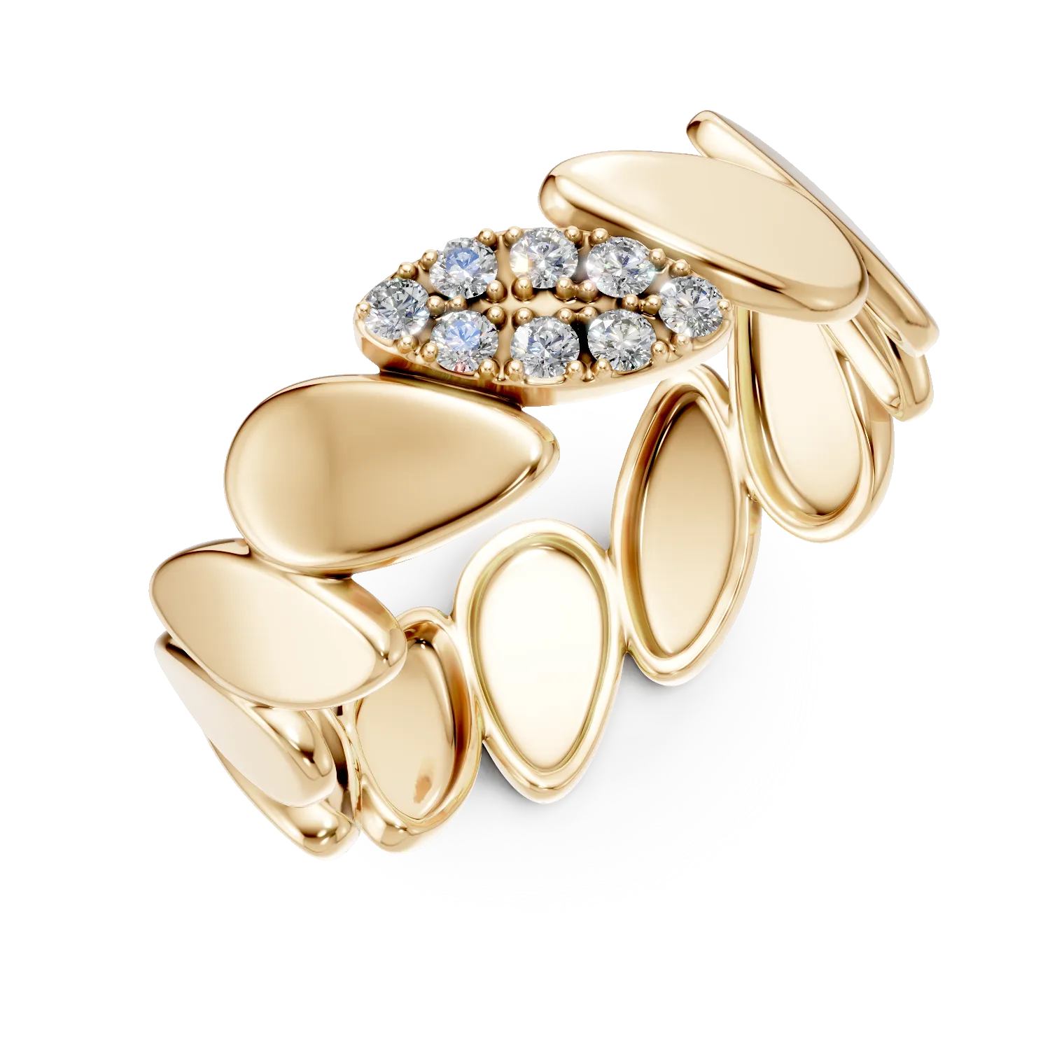 Inel geometric din aur galben cu diamante de 0.07ct create in laborator