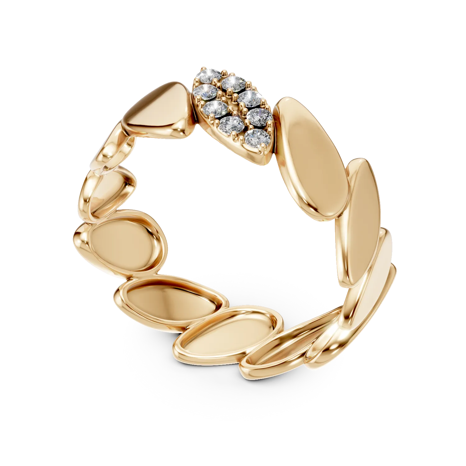 Inel geometric din aur galben cu diamante de 0.07ct create in laborator