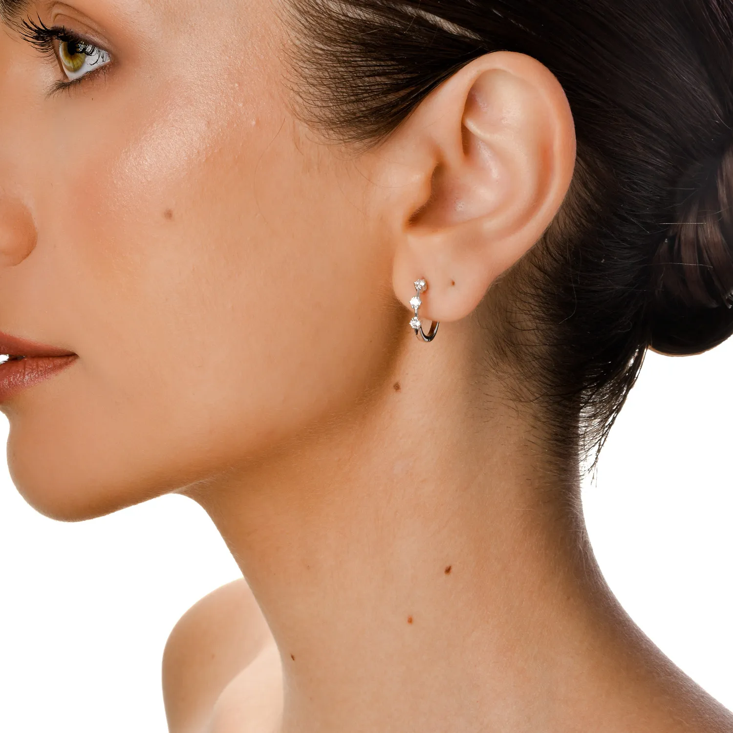 Cercei creole din aur alb cu diamante de 0.3ct create in laborator