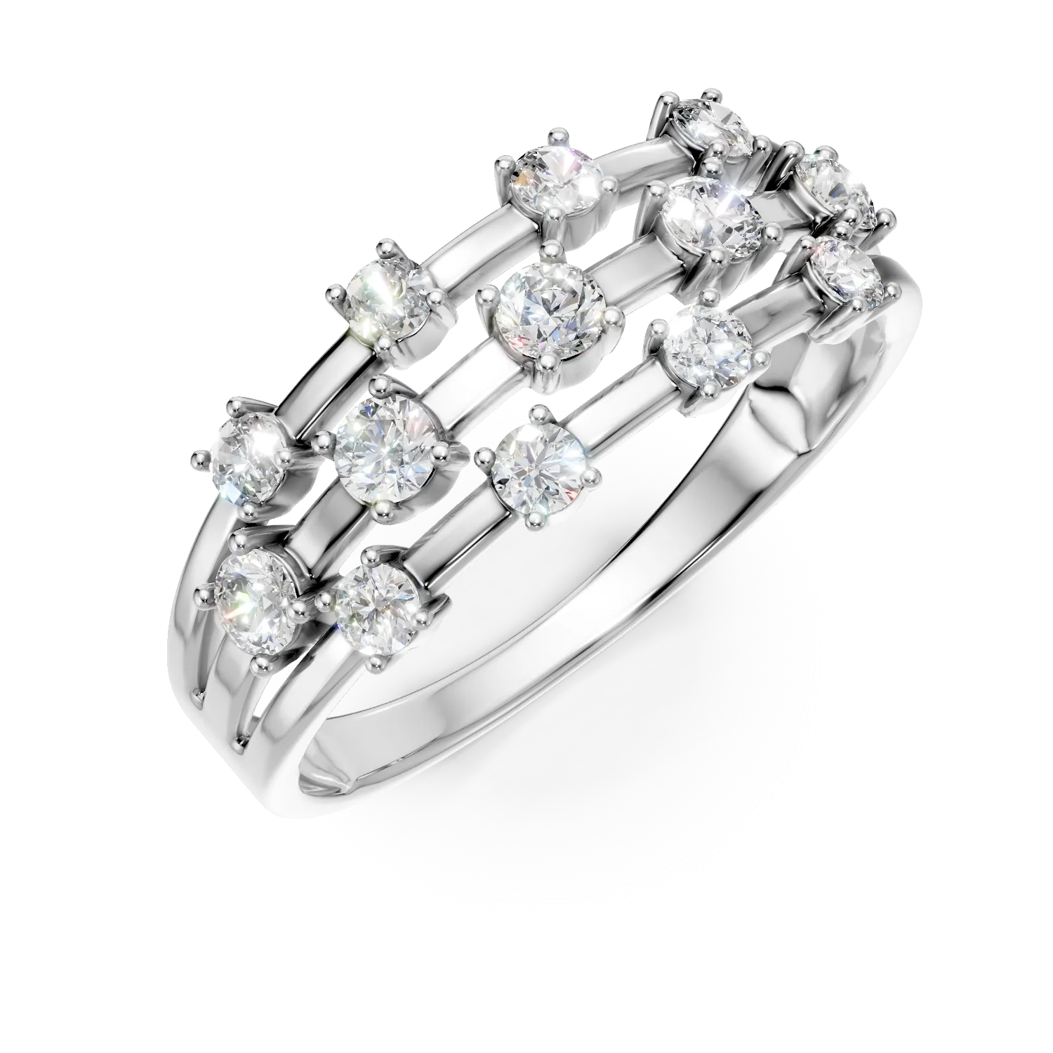 Inel geometric din aur alb cu diamante de 0.5ct create in laborator