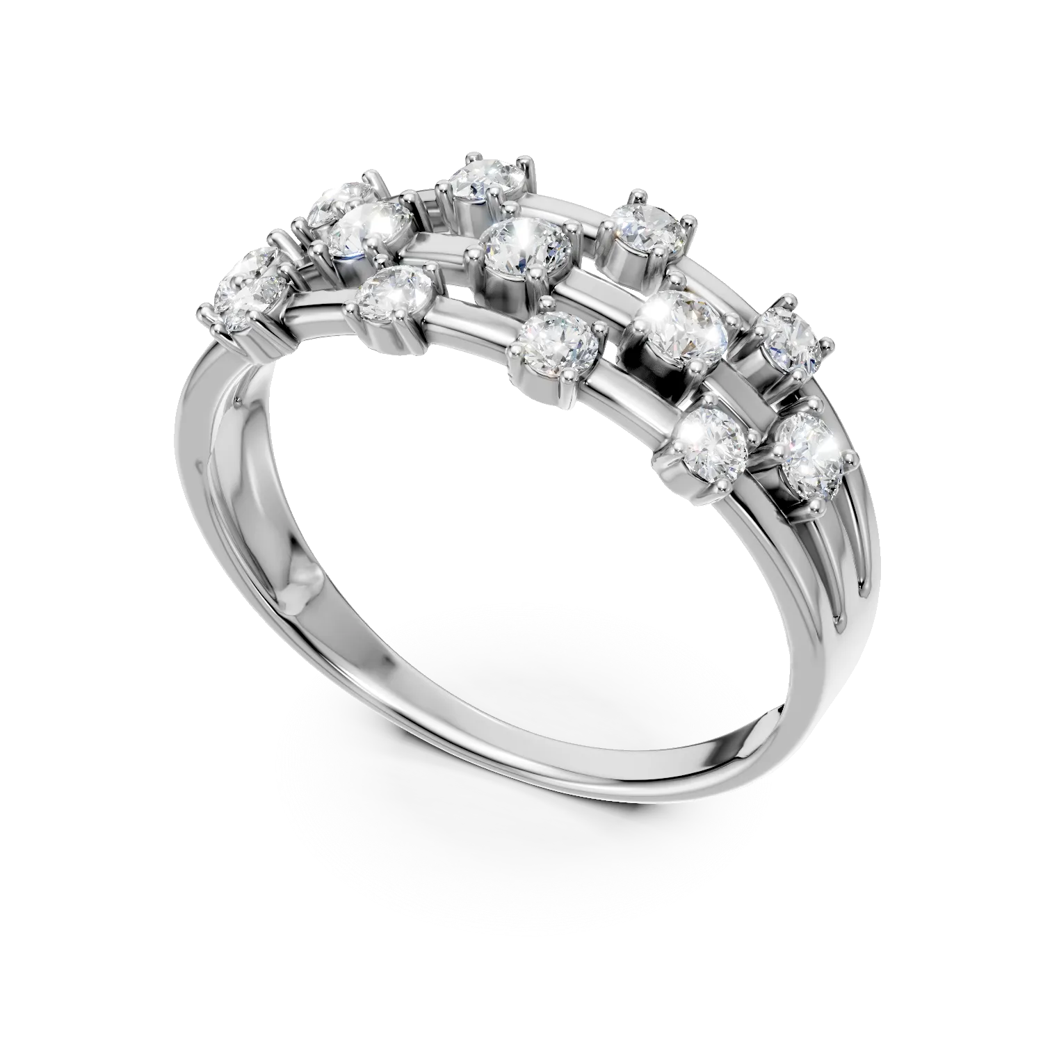 Inel geometric din aur alb cu diamante de 0.5ct create in laborator