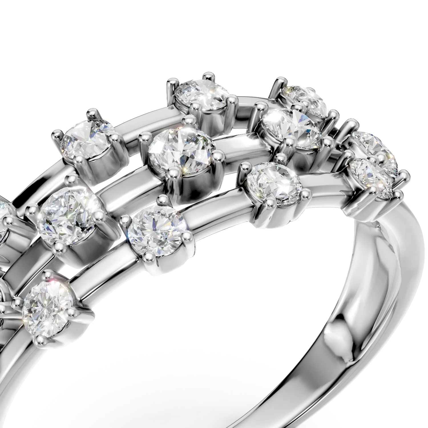 Inel geometric din aur alb cu diamante de 0.5ct create in laborator