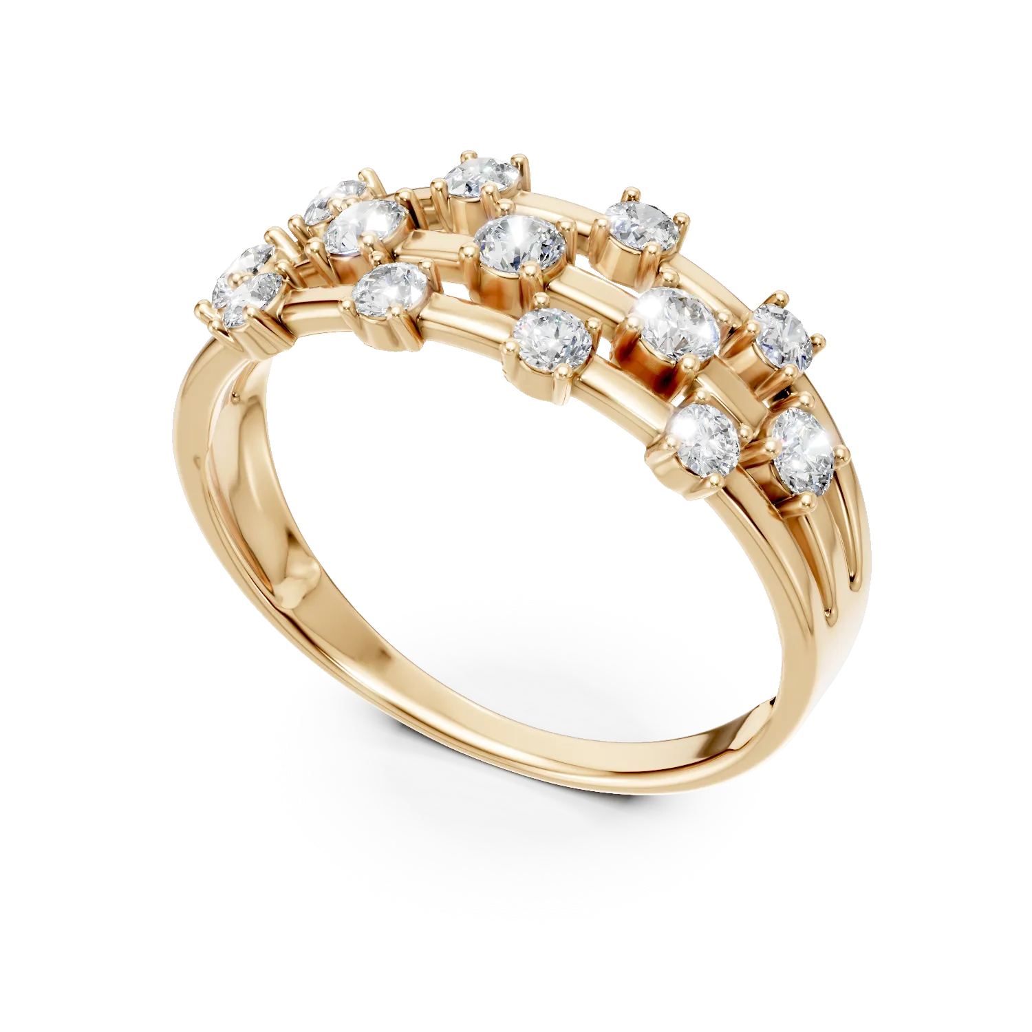 Inel geometric din aur galben cu diamante de 0.5ct create in laborator