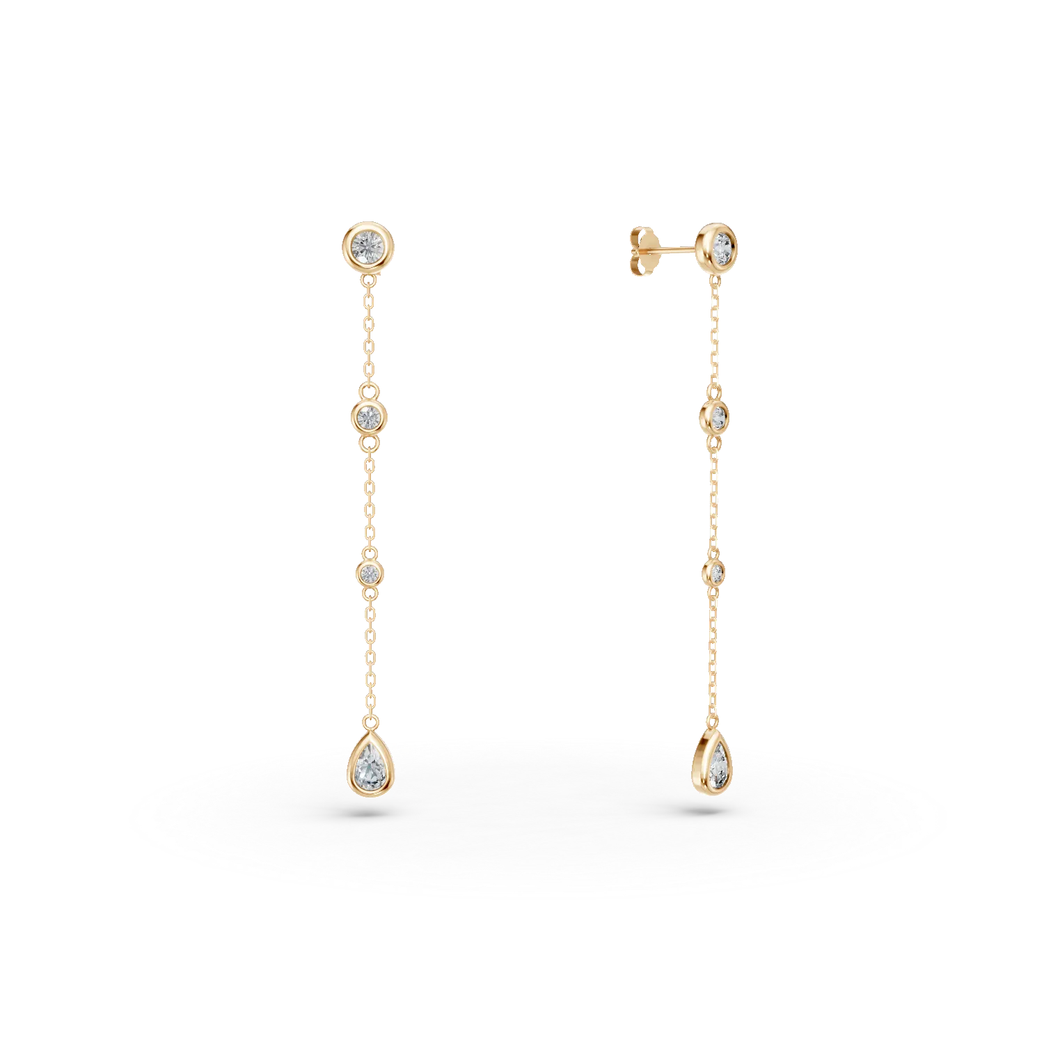 Cercei lungi din aur galben cu diamante de 0.6ct create in laborator