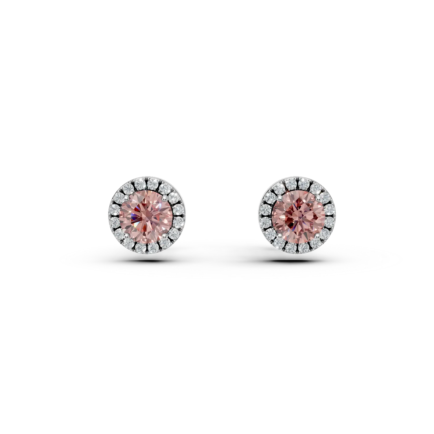 Cercei din aur alb cu diamante roz si incolore de 0.8ct create in laborator