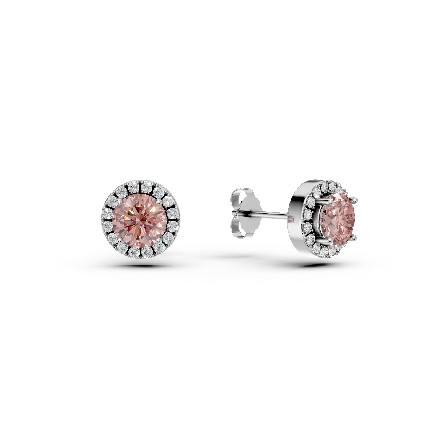 Cercei din aur alb cu diamante roz si incolore de 0.8ct create in laborator