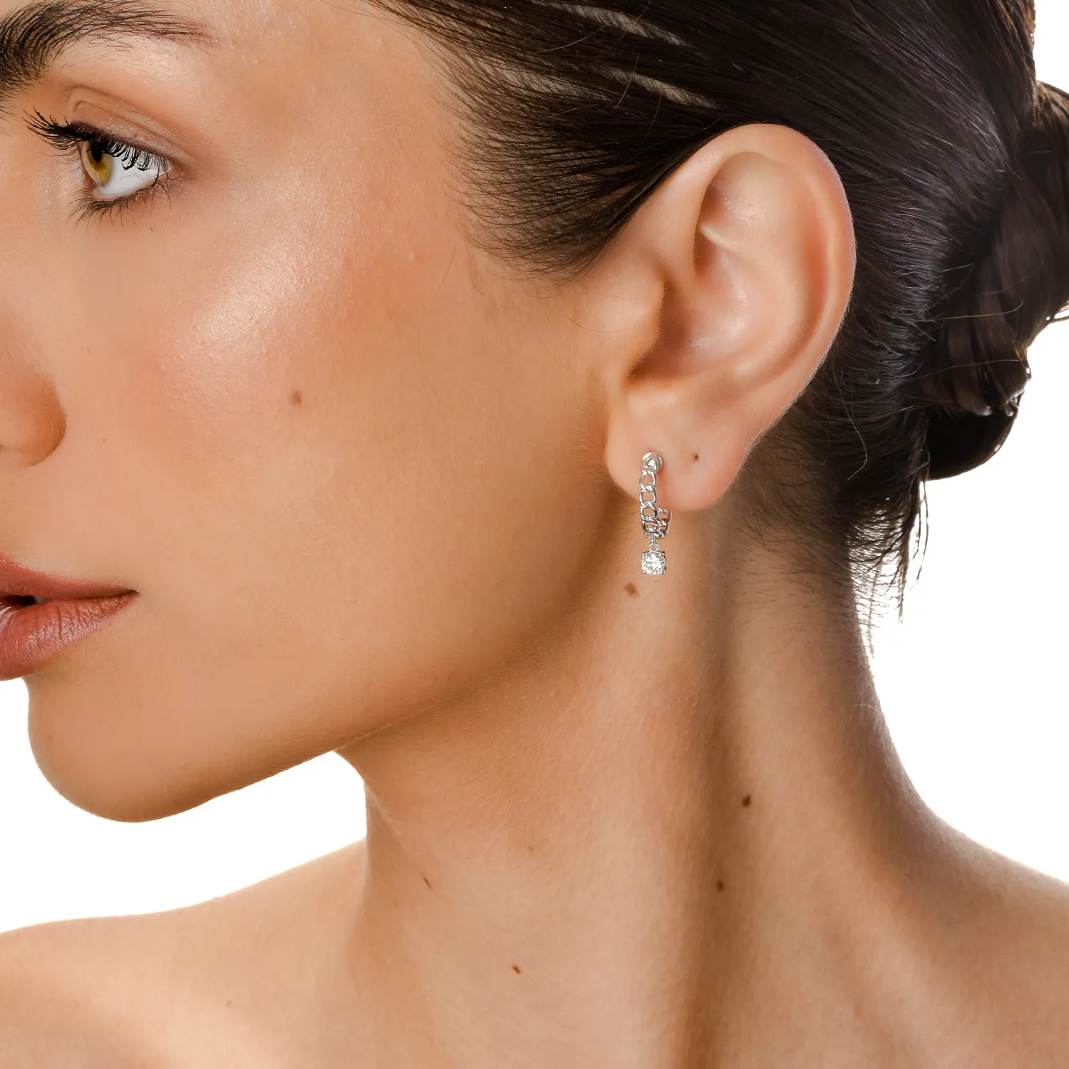 Cercei creole din aur alb cu diamante de 0.5ct create in laborator