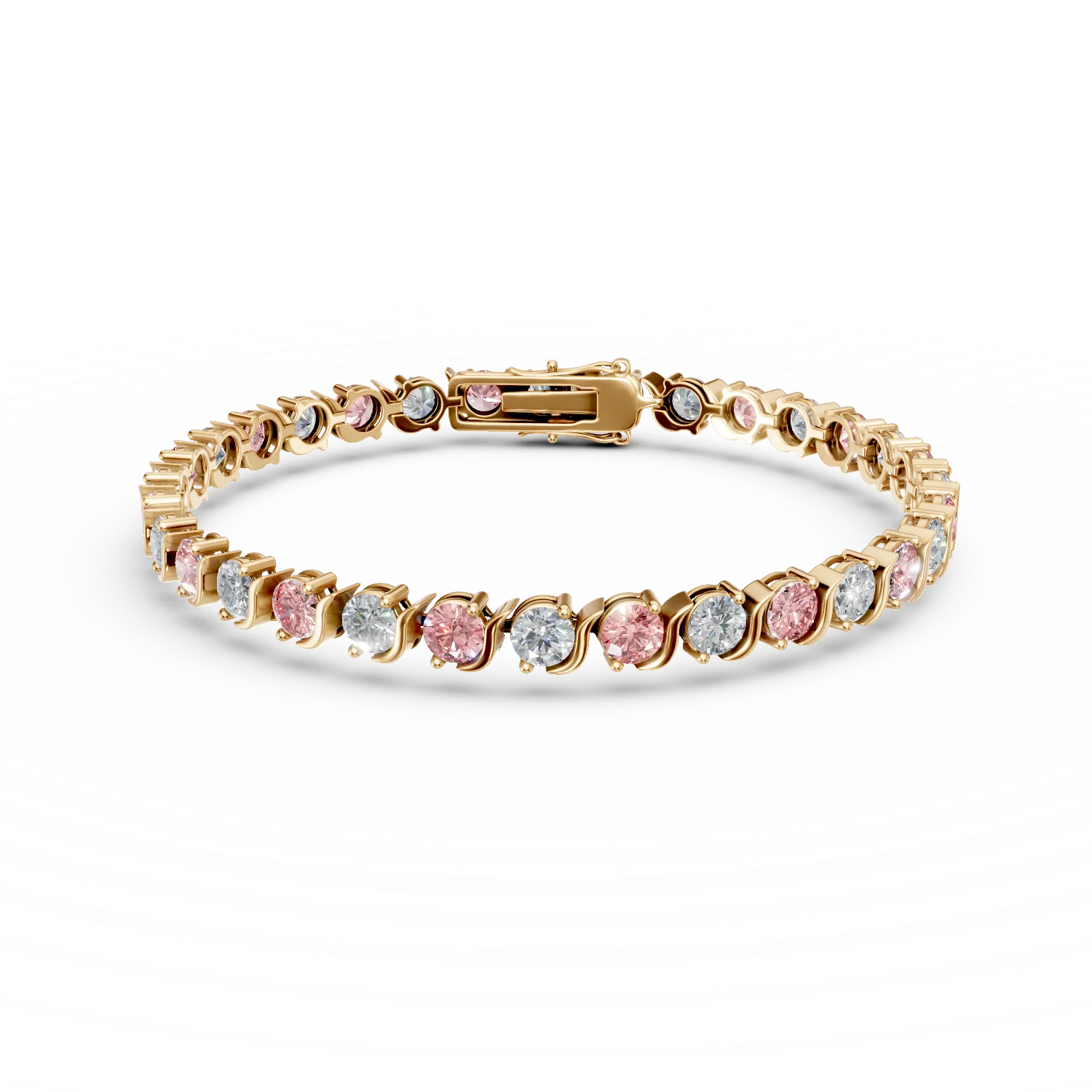 Bratara tennis din argint galben cu zirconii roz si incolore