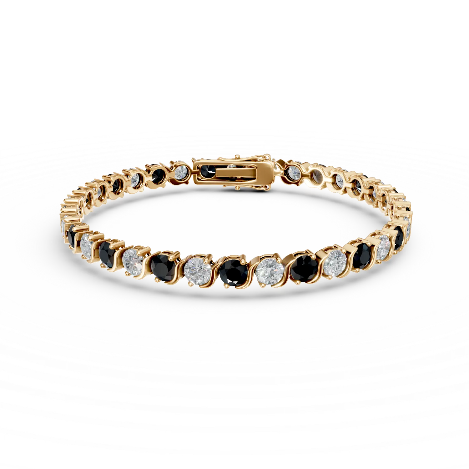 Bratara tennis din argint galben cu zirconii negre si incolore