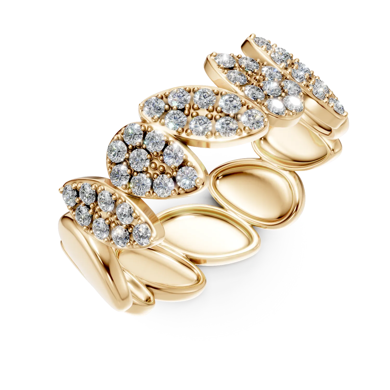 Inel geometric din aur galben cu diamante de 0.3ct create in laborator