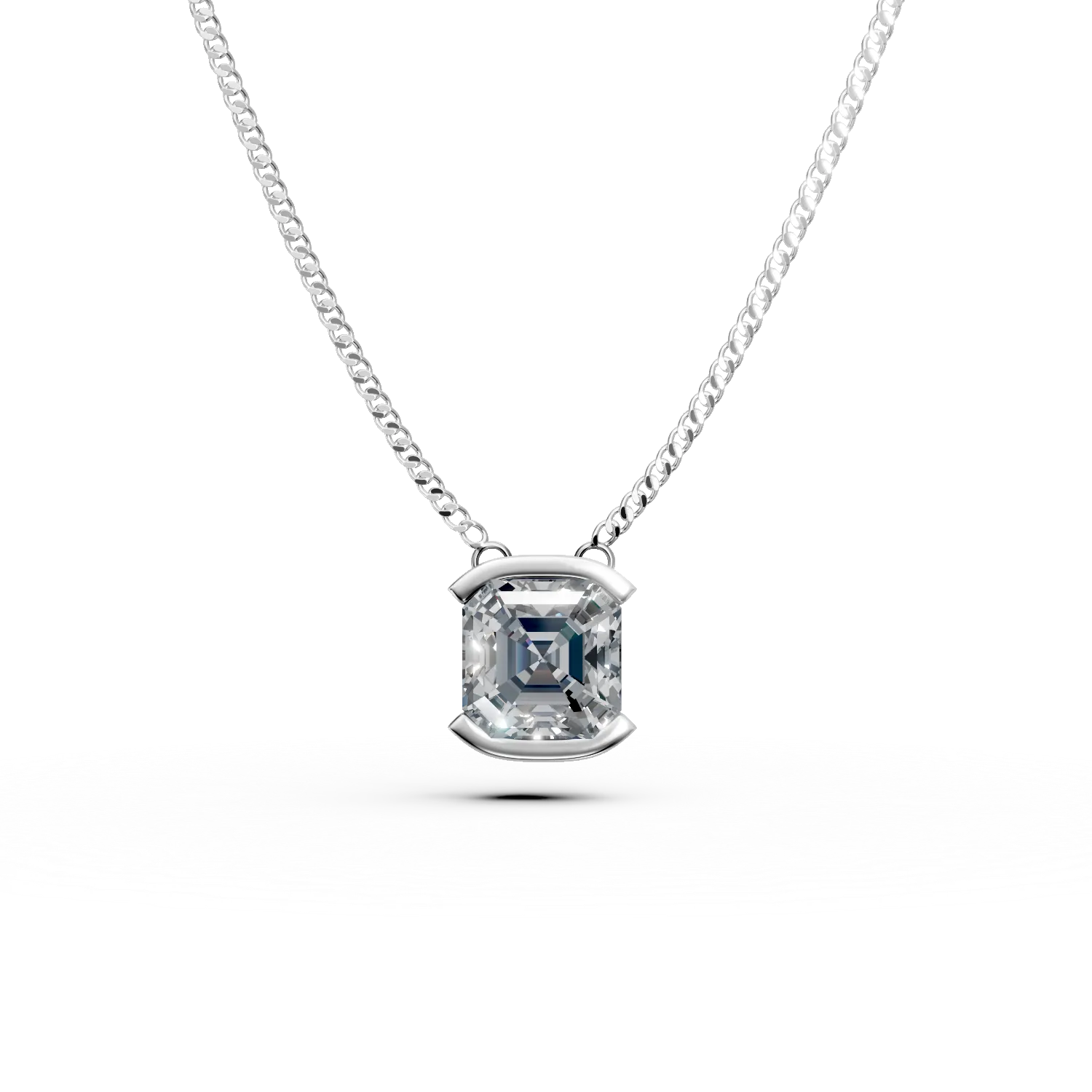 Lant cu pandantiv din aur alb cu diamant solitaire de 1ct creat in laborator