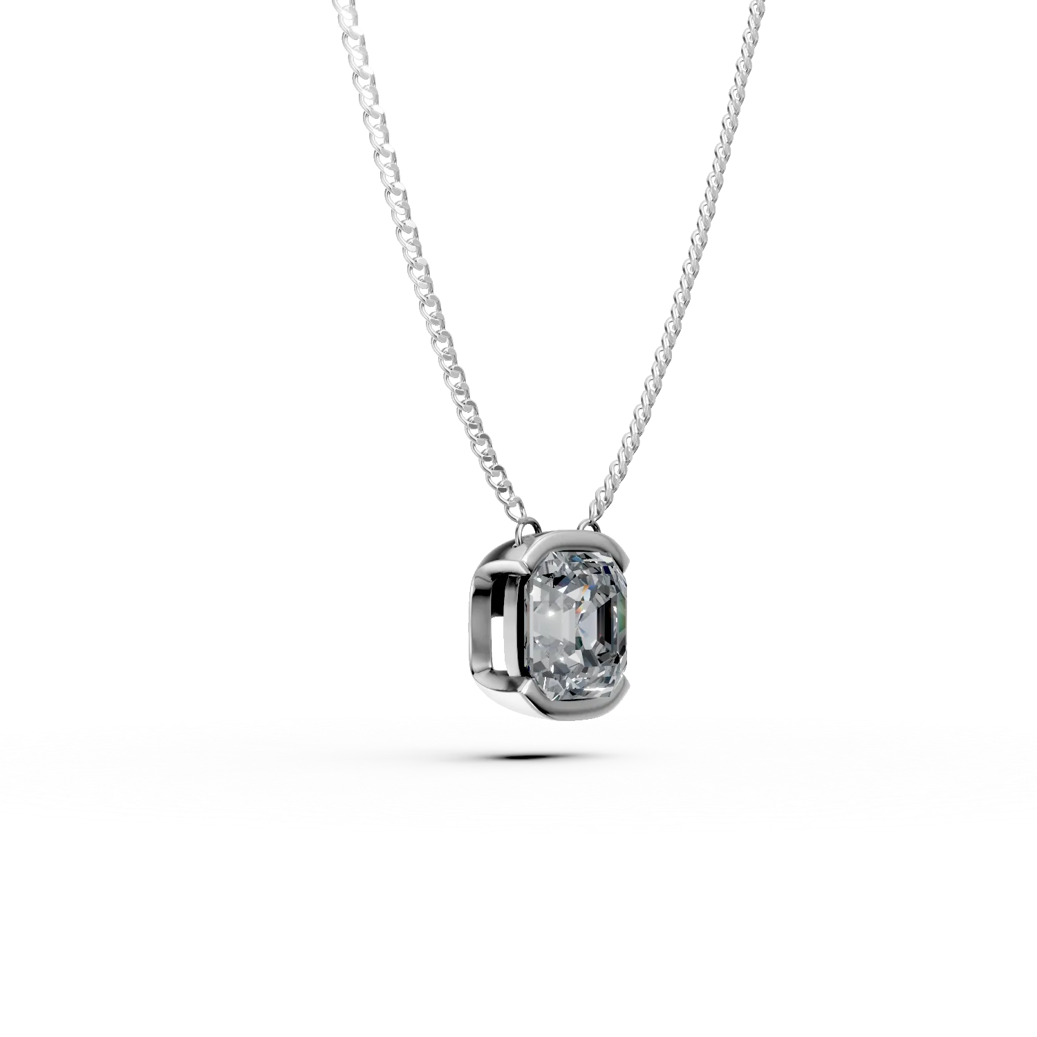 Lant cu pandantiv din aur alb cu diamant solitaire de 1ct creat in laborator