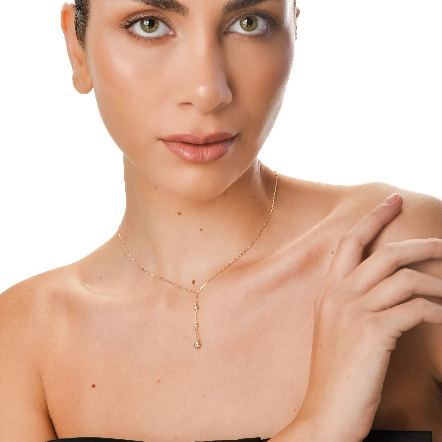 Lant cu pandantiv din aur galben cu diamante de 0.1ct create in laborator