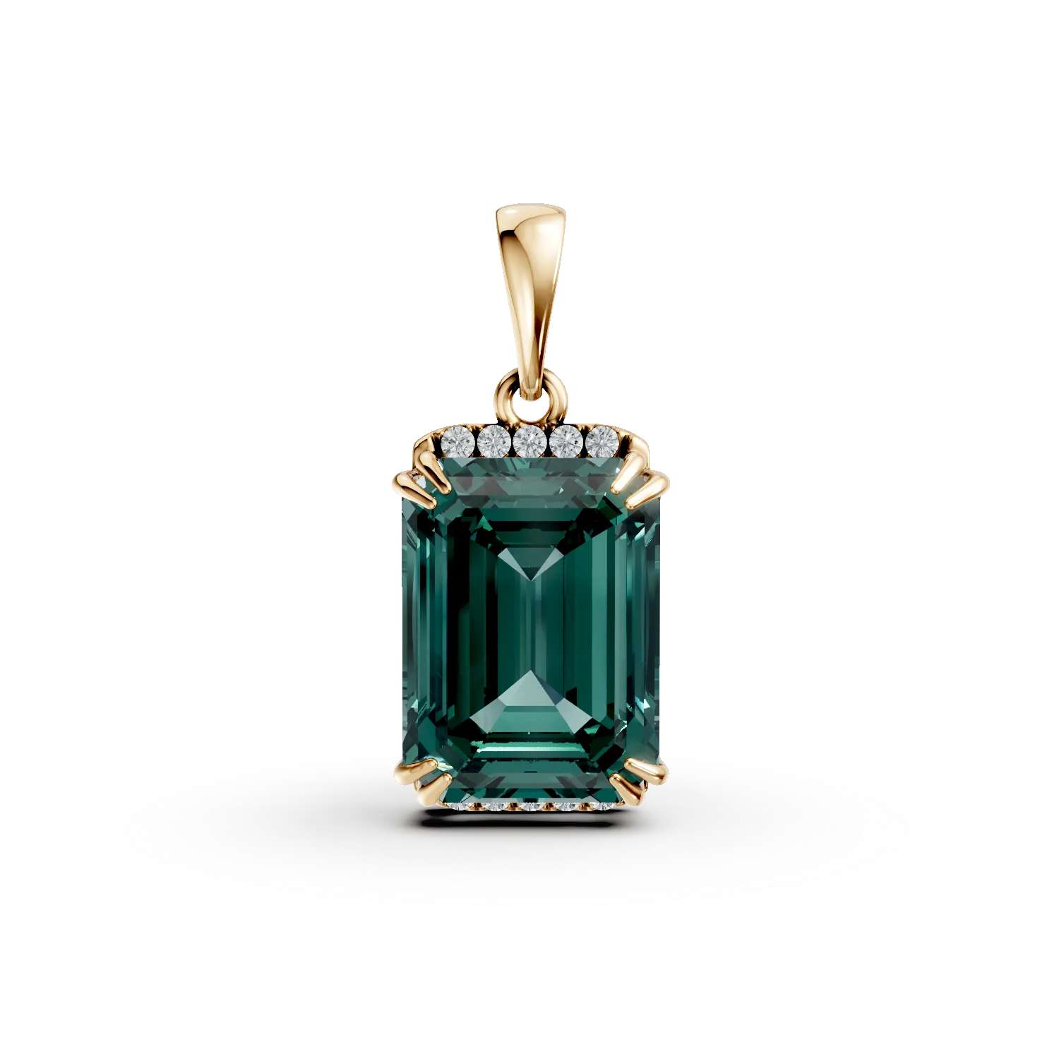 Pandantiv din aur galben cu smarald si diamante de 1.4ct create in laborator