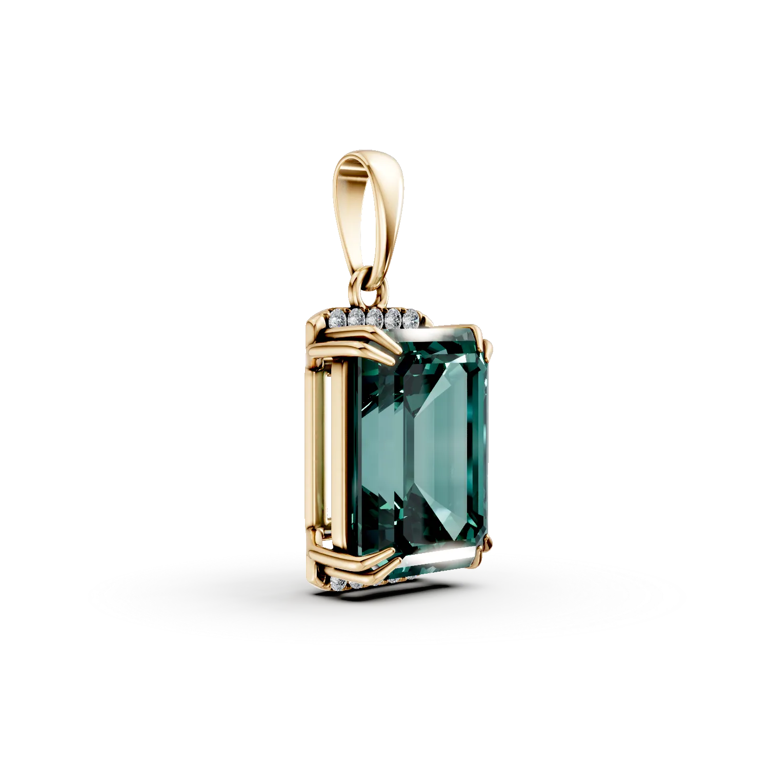 Pandantiv din aur galben cu smarald si diamante de 1.4ct create in laborator