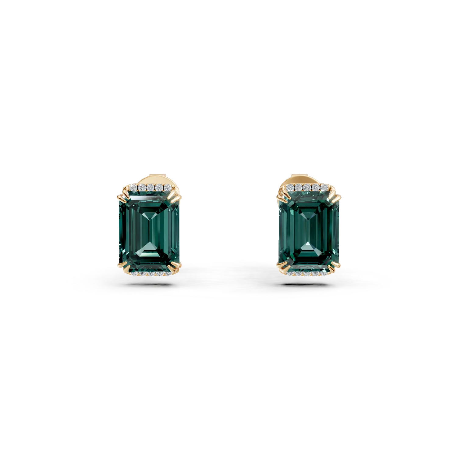 Cercei din aur galben cu smaralde si diamante de 3ct create in laborator