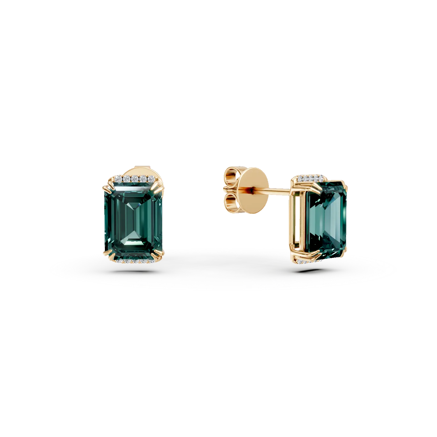 Cercei din aur galben cu smaralde si diamante de 3ct create in laborator