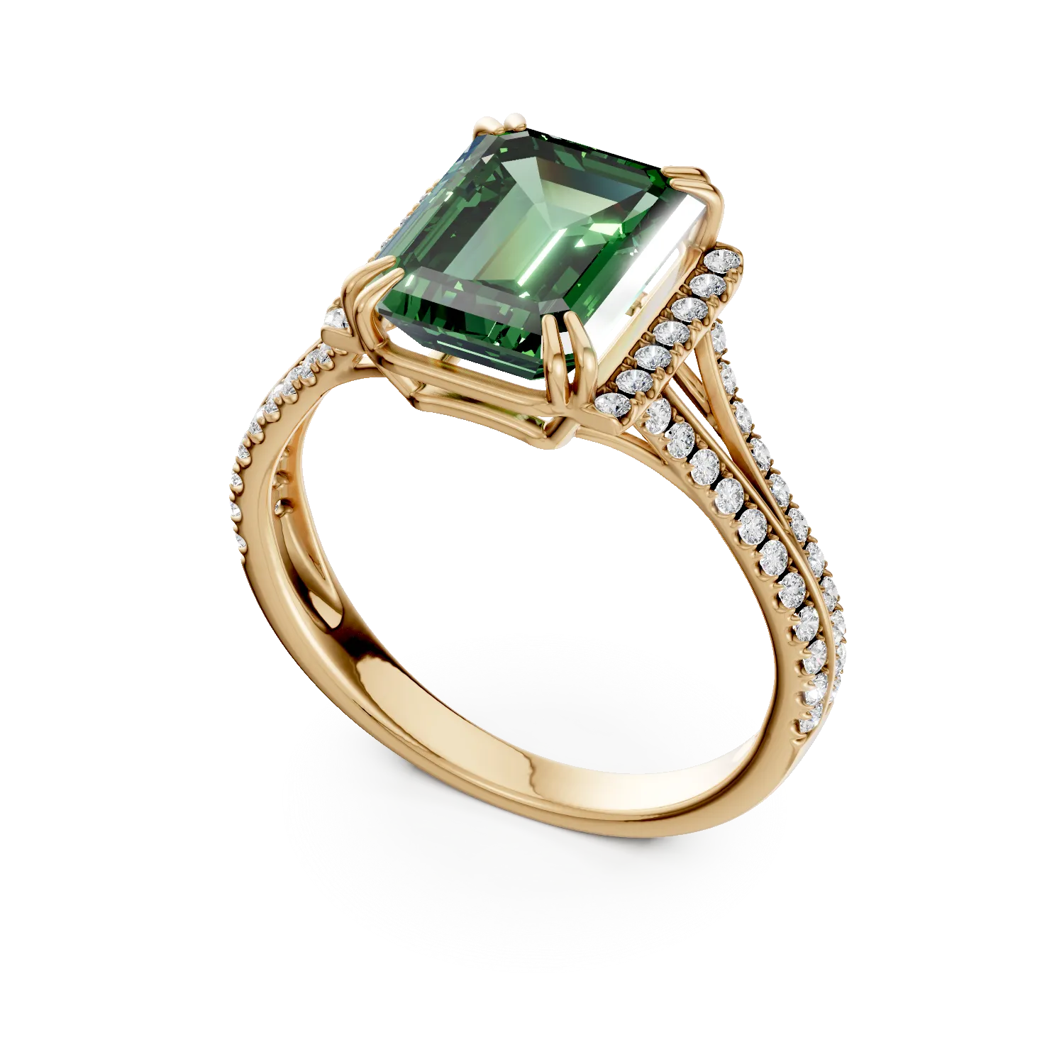 Inel din aur galben cu smarald si diamante de 2.3ct create in laborator - imagine 2