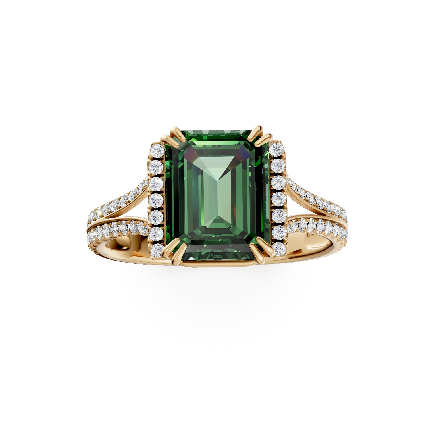 Inel din aur galben cu smarald si diamante de 2.4ct create in laborator - imagine 3