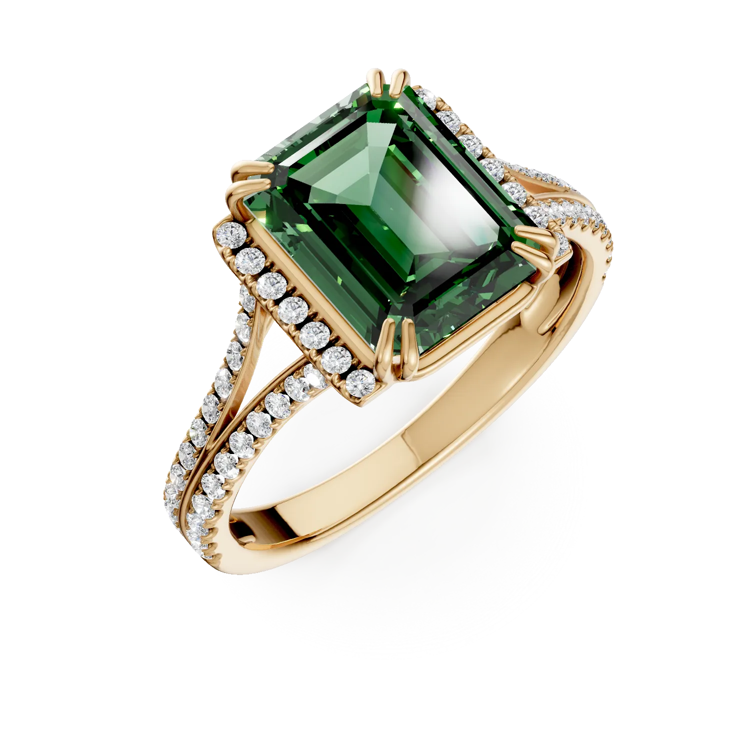 Inel din aur galben cu smarald si diamante de 2.6ct create in laborator