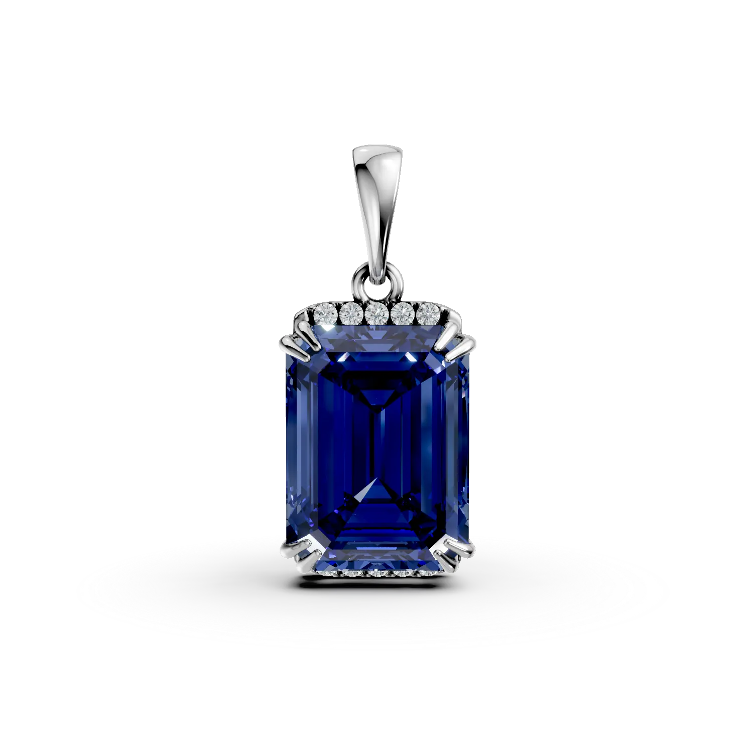 Pandantiv din aur alb cu safir si diamante de 2.2ct create in laborator