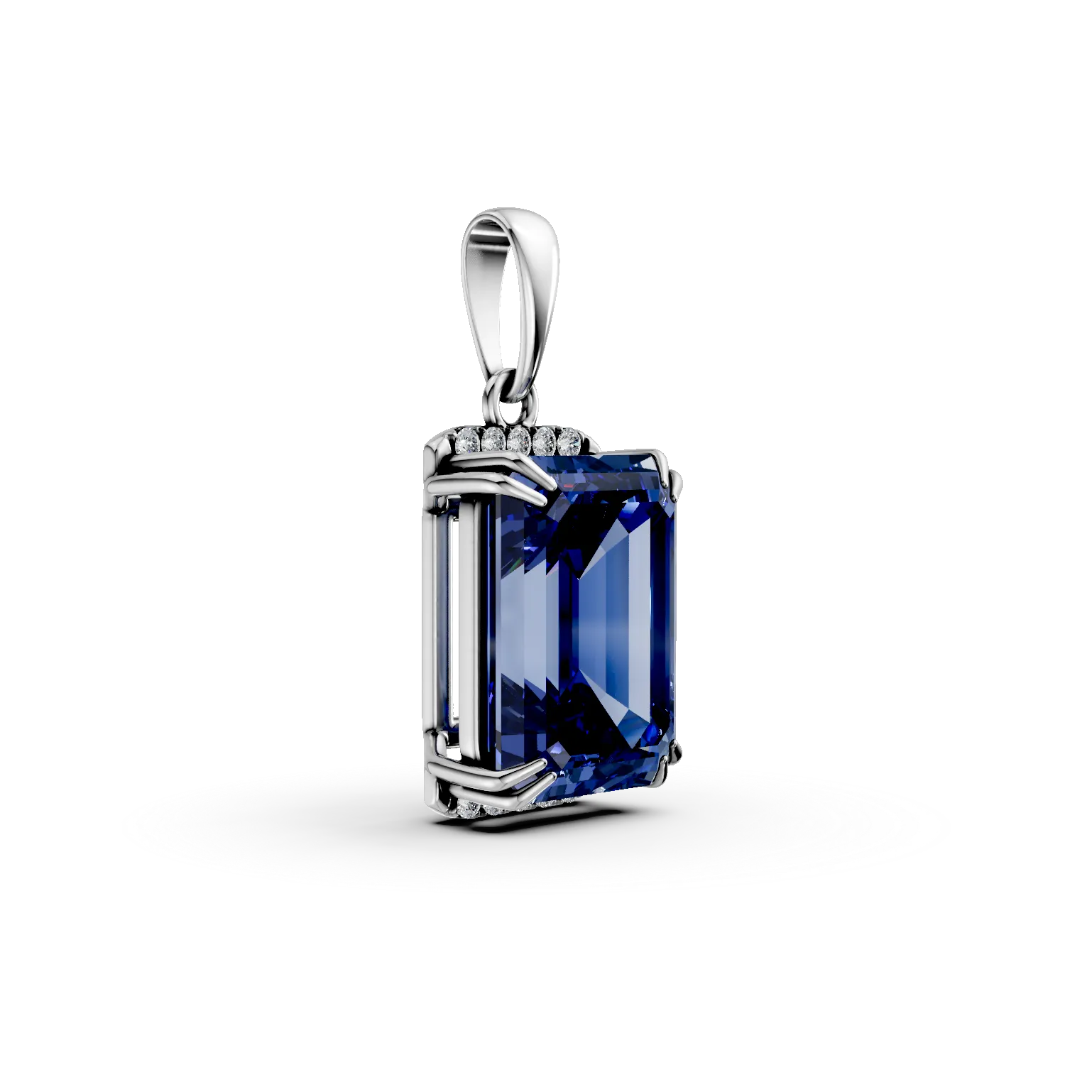 Pandantiv din aur alb cu safir si diamante de 2.2ct create in laborator