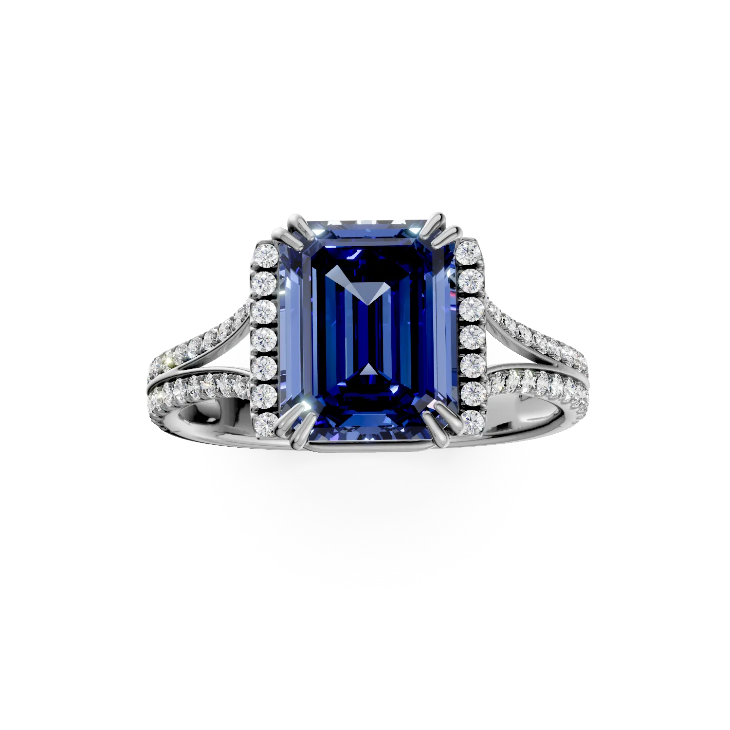 Inel din aur alb cu safir si diamante de 3.5ct create in laborator
