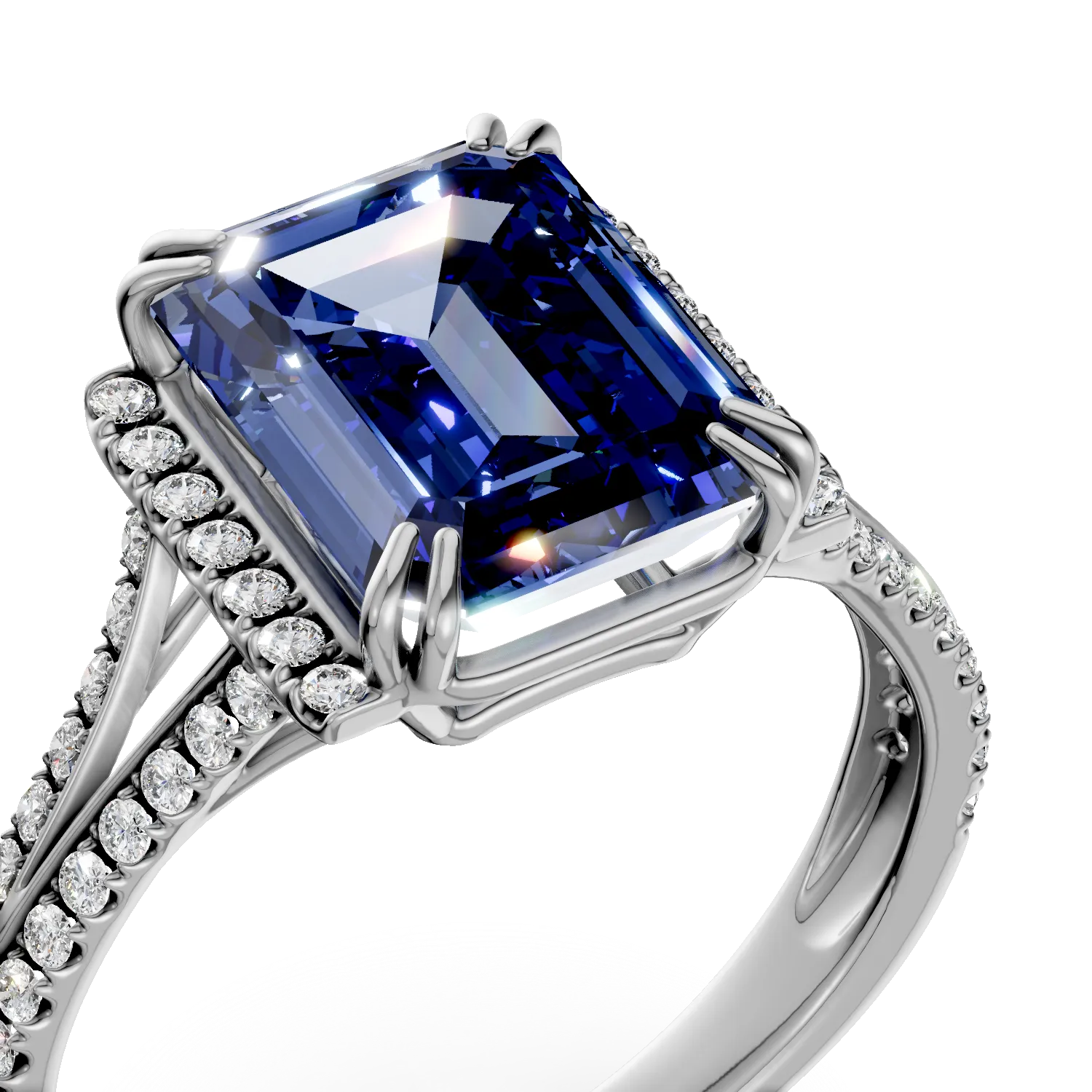 Inel din aur alb cu safir si diamante de 3.5ct create in laborator