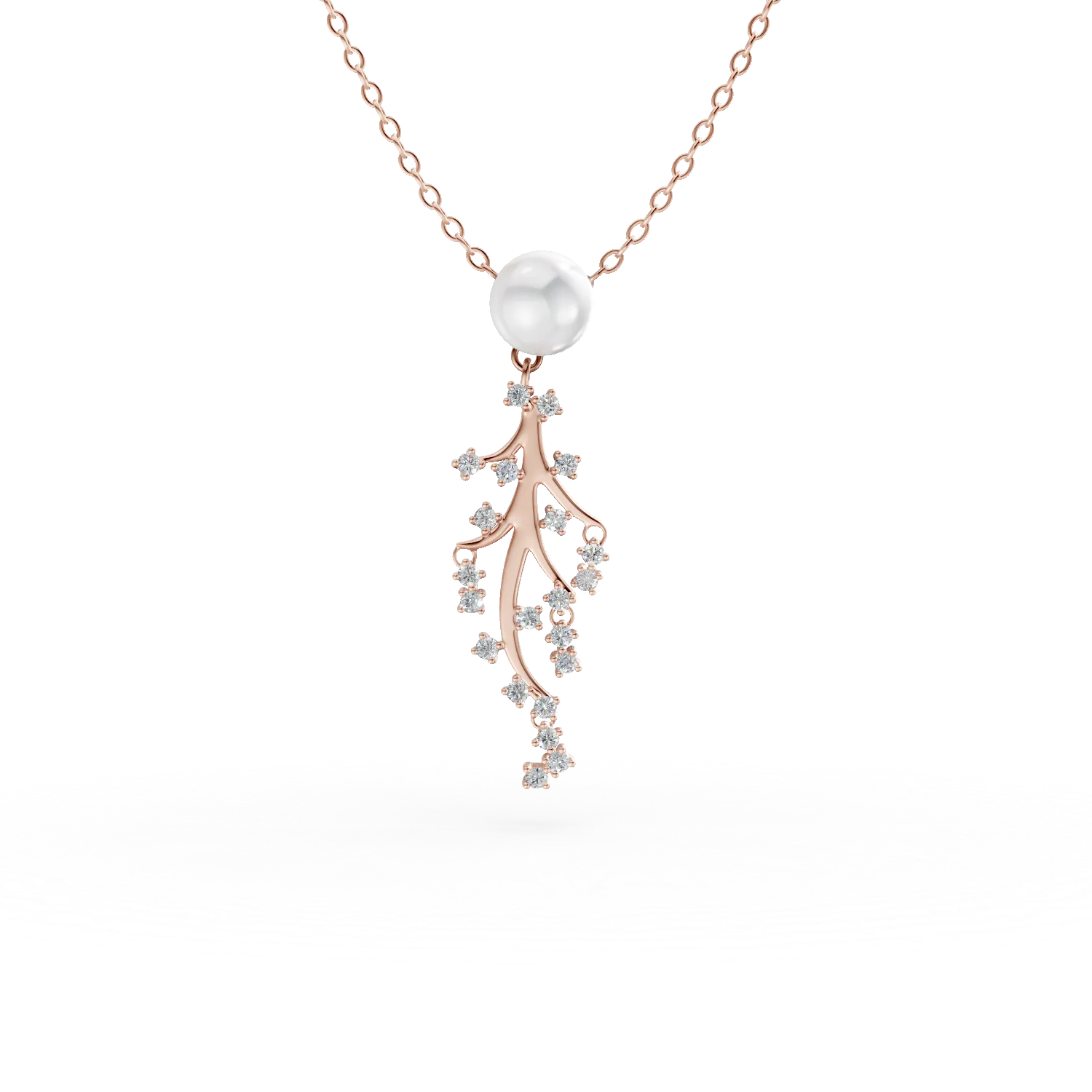 Lant cu pandantiv geometric din argint roz cu zirconii si perla de cultura