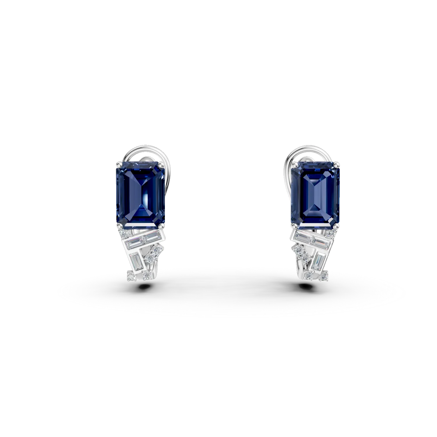 Cercei creole din aur alb cu safire si diamante de 4.4ct create in laborator