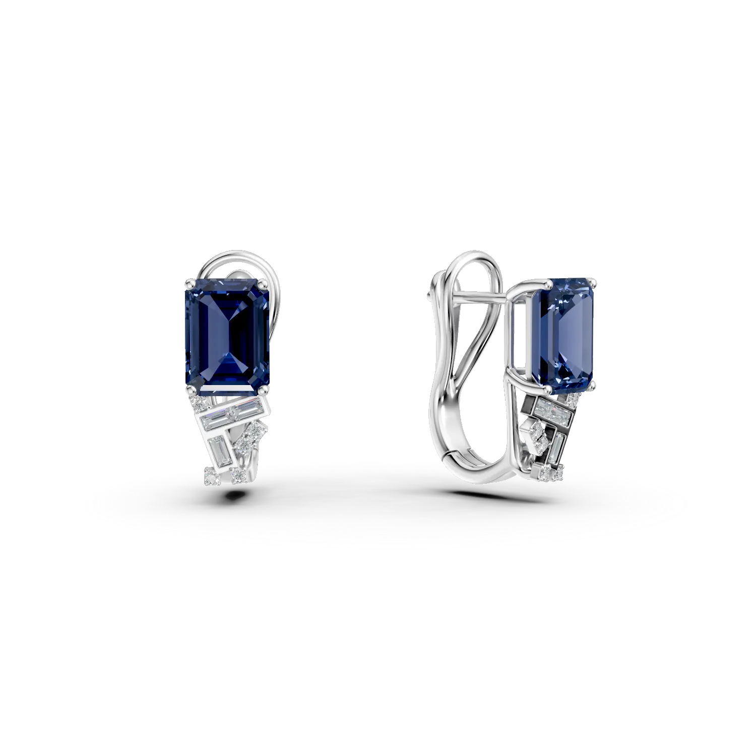 Cercei creole din aur alb cu safire si diamante de 4.4ct create in laborator